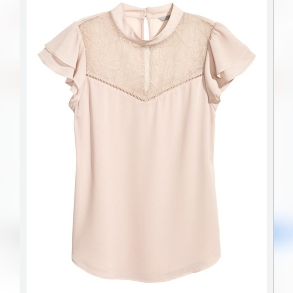 H&M | Elegant Cream Short Flutter Sleeve Women's Top, Size 6 - Picture 1 of 8